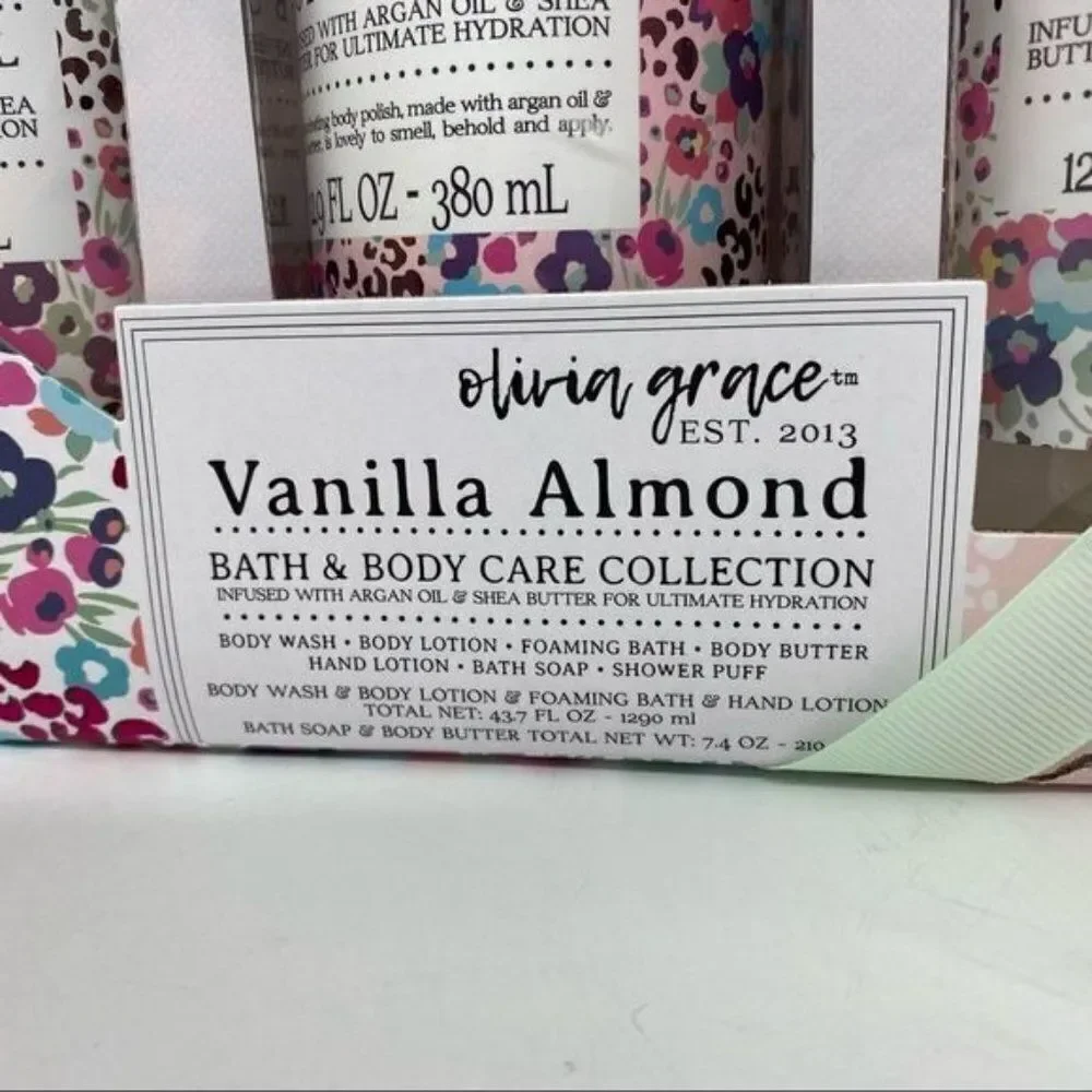 Bath and Body Gift Set Vanilla Almond Lotion Body Wash Soap New